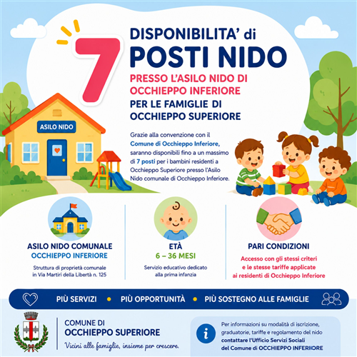 Disponibilità di posti presso l'Asilo nido di Occhieppo Inferiore per le famiglie di Occhieppo Superiore